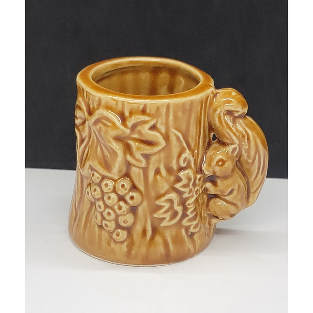 Vintage MCM Art Pottery Squirrel Tree Acorn Small Toothpick Holder